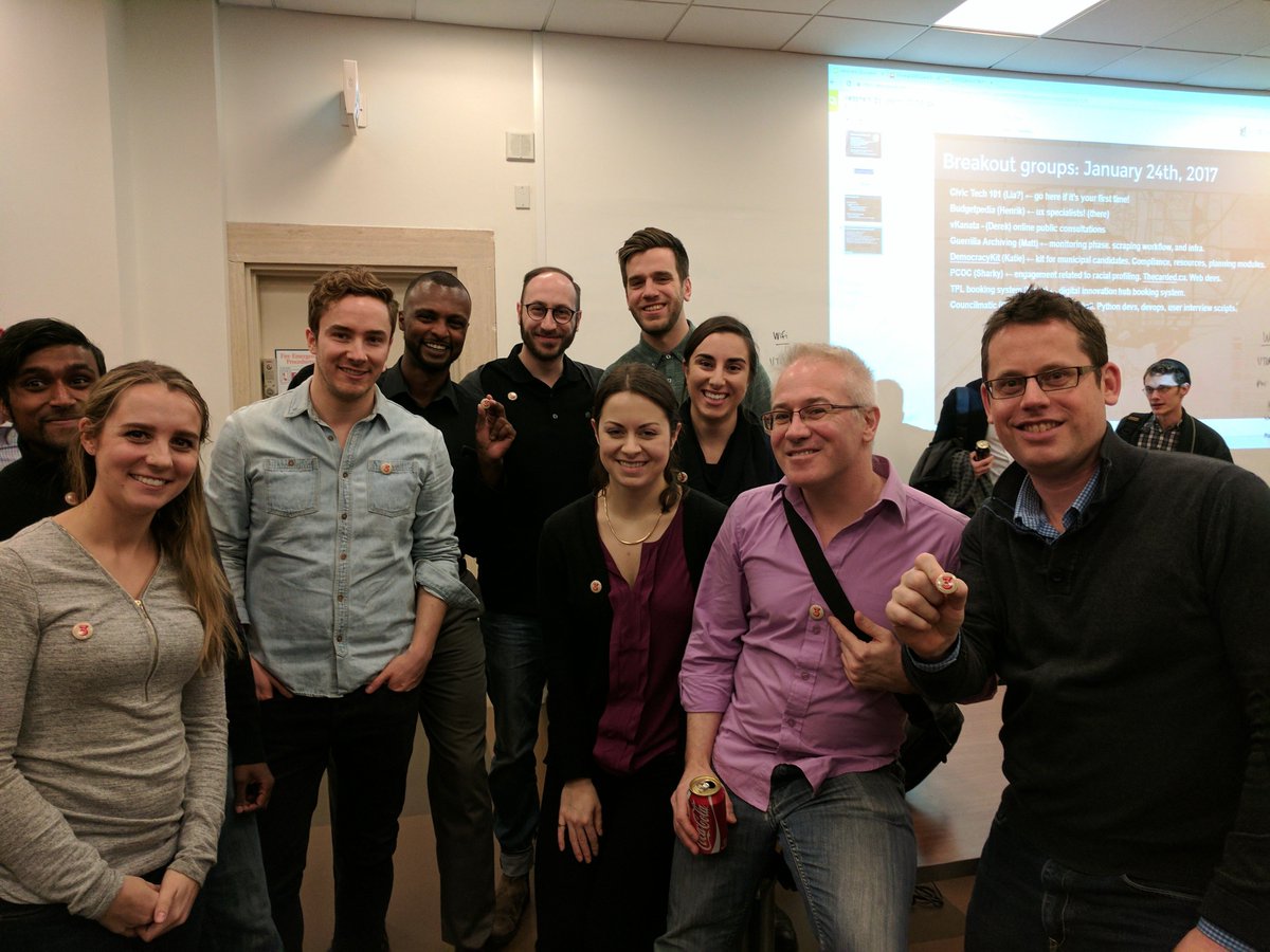 DemocracyKit's tweet photo. Members of the Toronto #DemocracyKit with "3 Things" pins inspired by @nenshi @3ThingsYYC to act for #Canada150! #topoli @neclose https://t.co/4dZ9kLBmJv