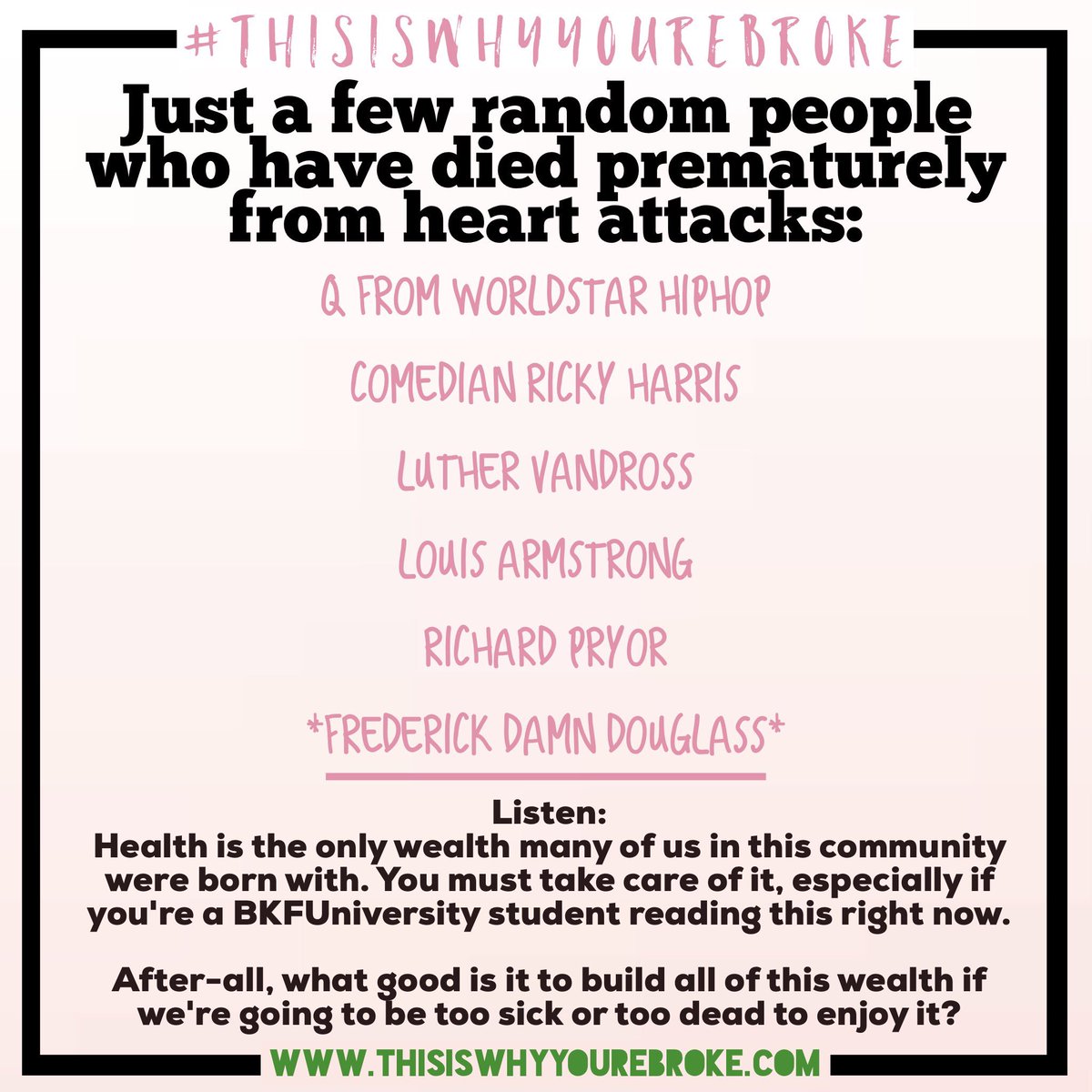 BKFUniversity's tweet photo. Though heart disease is U.S. #1 killer, the risk is even higher for African-Americans.
#worldstar #ronfinleyproject #neweditionBET https://t.co/0MNVMHXXHD
