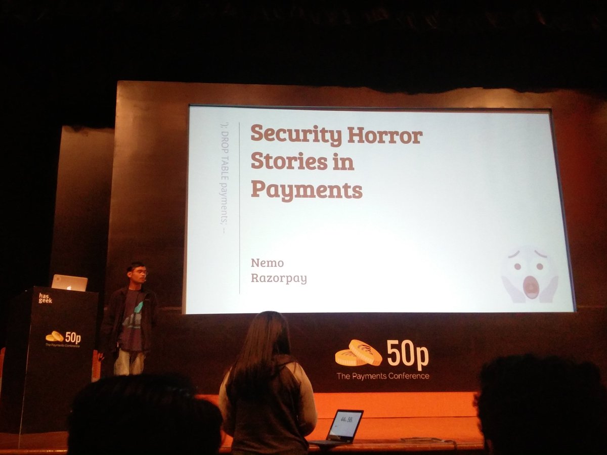 vikxlp's tweet photo. . @captn3m0 is on-stage at @50pConf talking about security in payments #askNemo #50p https://t.co/pGbghW981H