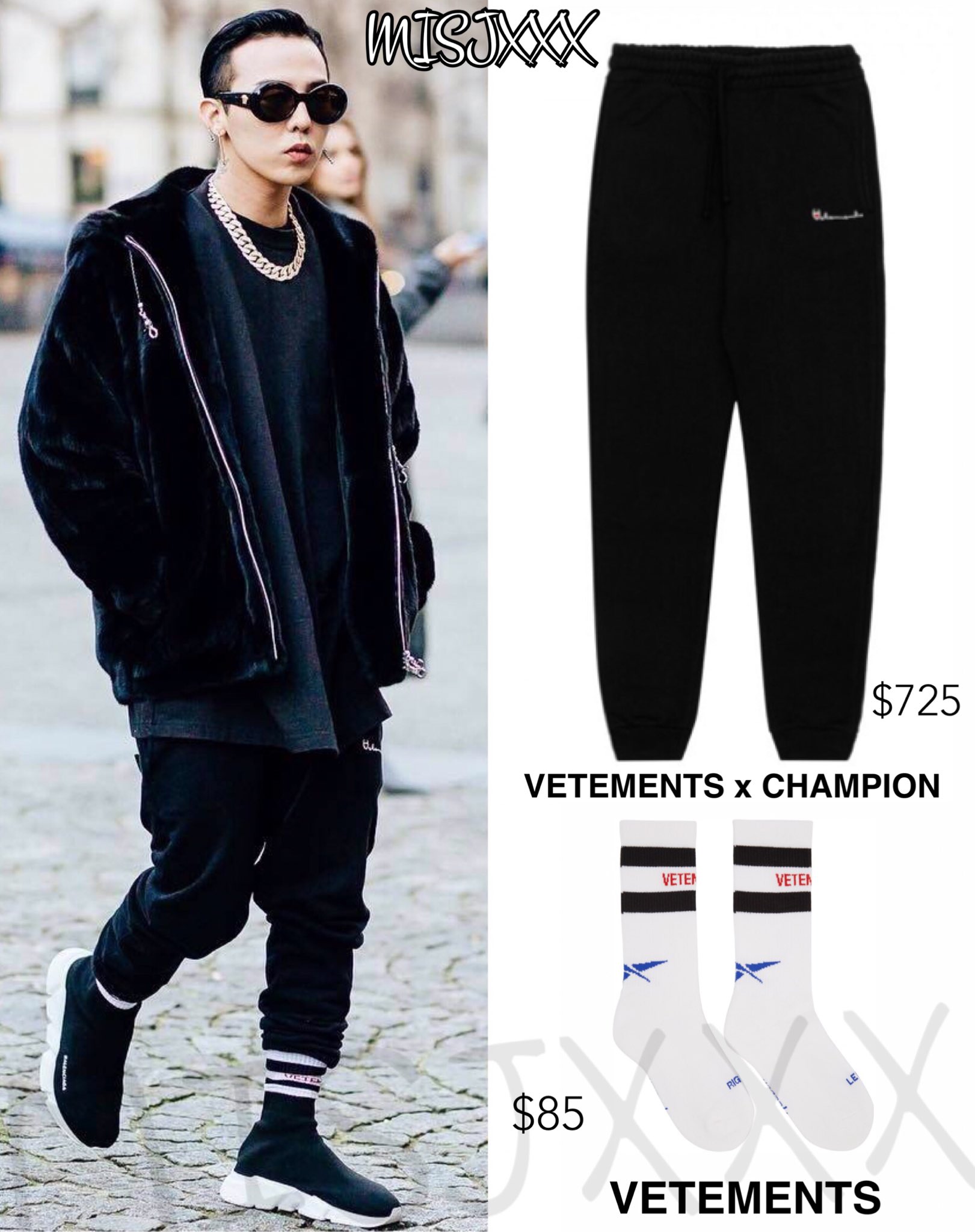 GDSTYLE on Twitter: "#GDStyle 👉#VETEMENTS x #Champion Sweatpants.($725) # Vetements Reebok Edition Classic Socks.($85) #gdragon #gd https://t.co/SbB2g5IvpL" / Twitter