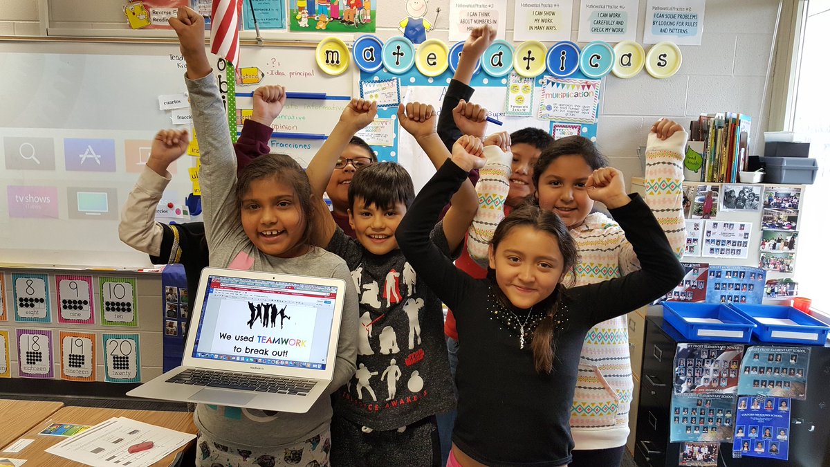 ethomp711's tweet photo. These third graders used teamwork to break out! @maestrazimm  @breakoutEDU #teamwork #Problemsolved #perseverance https://t.co/pXGuwvl8lJ