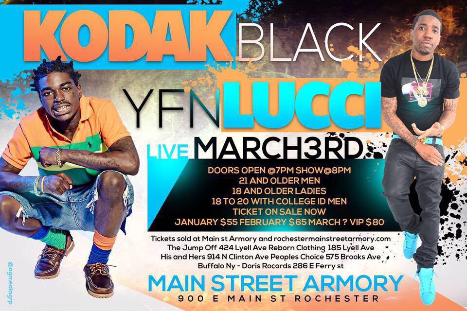 slum585's tweet photo. @KodakBlack1k and @YFNLUCCI  both will be in Rochester NY #March the 3rd it's bout to be #Lit https://t.co/XcCoFDdoom