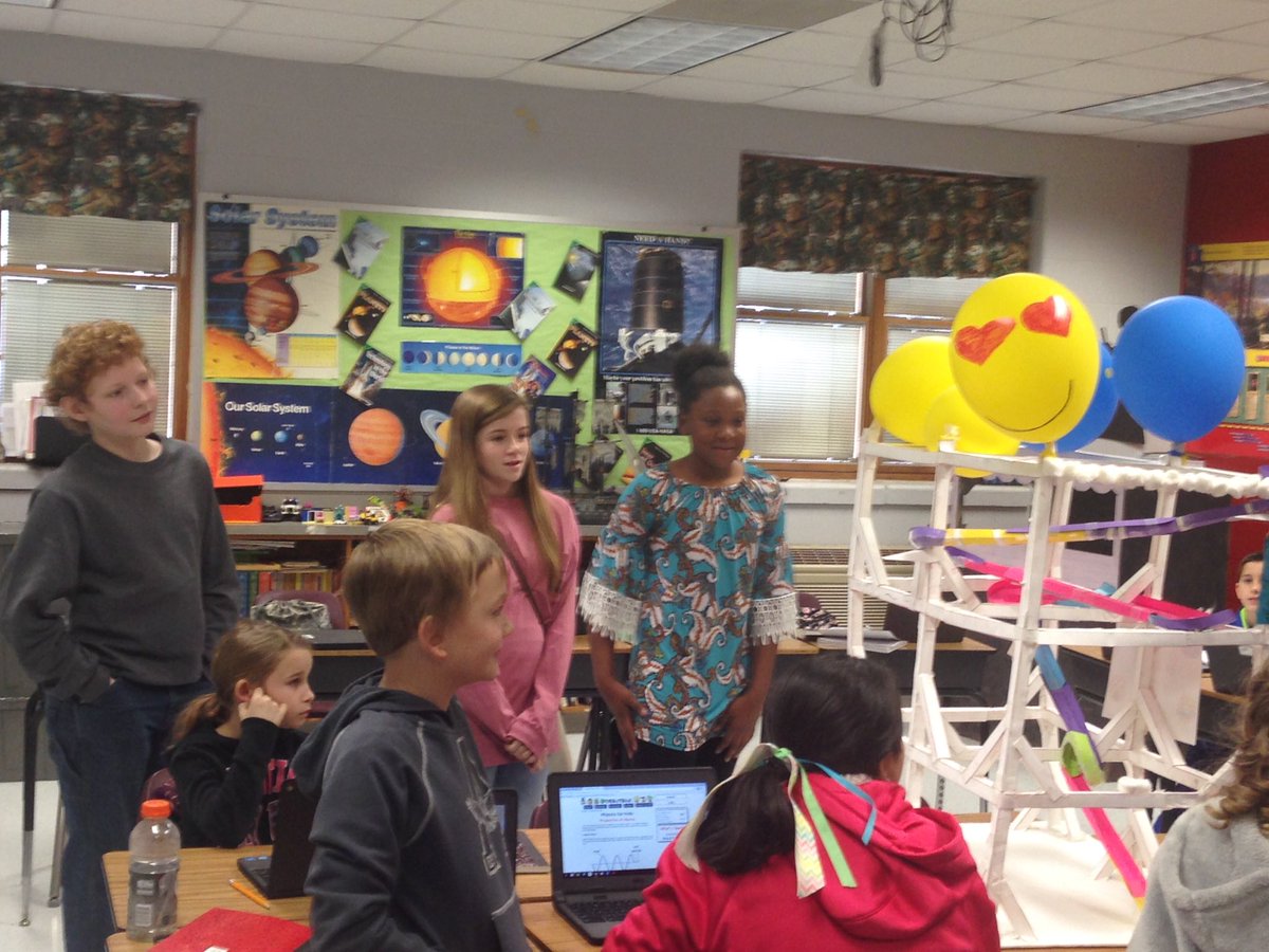 6th graders teaching 4th graders about physics.  Students designed a roller coaster to demonstrate concepts.