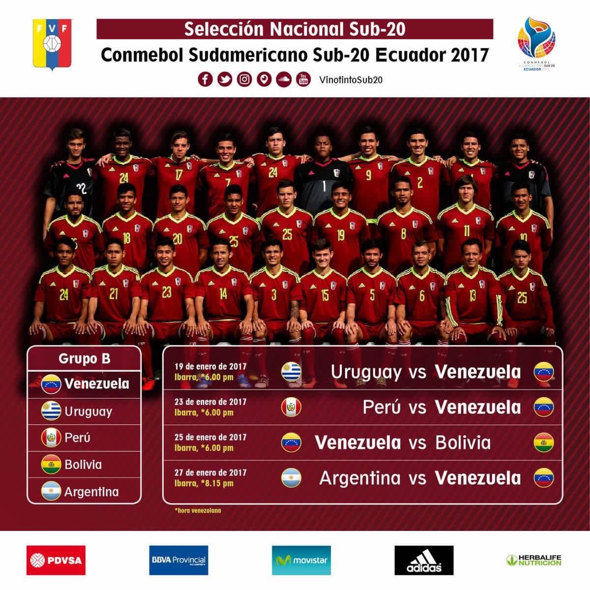 rafaeldudamel's tweet photo. Este es el calendario de la Vinotinto🇻🇪 Sub20 en el Sudamericano que arranca mañana.
Unidos en un solo objetivo: Mundial Korea del Sur 2017. https://t.co/yHChqNJVuB