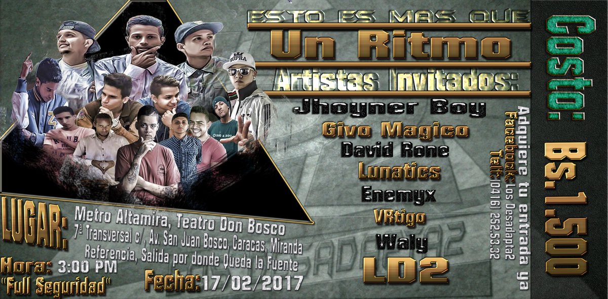 LD2Oficial's tweet photo. Este 17de Febrero No te puedes perder este Super evento Aparta tu ENTRADA YA. 0416.252.53.32 0416.014.67.26 0426.852.56.59
TE ESPERAMOS RT https://t.co/N6mbUHuUn9