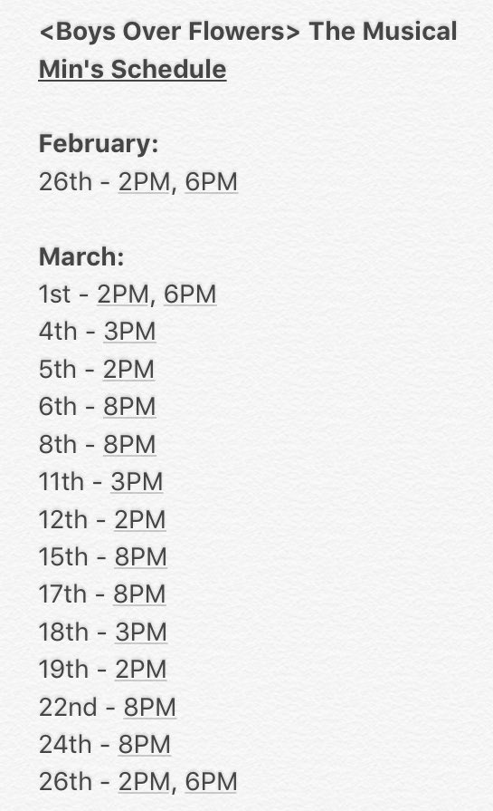 19910621com's tweet photo. <Boys Over Flowers> The Musical
@missA_min's Schedule for February &amp; March https://t.co/50r0PRbic9