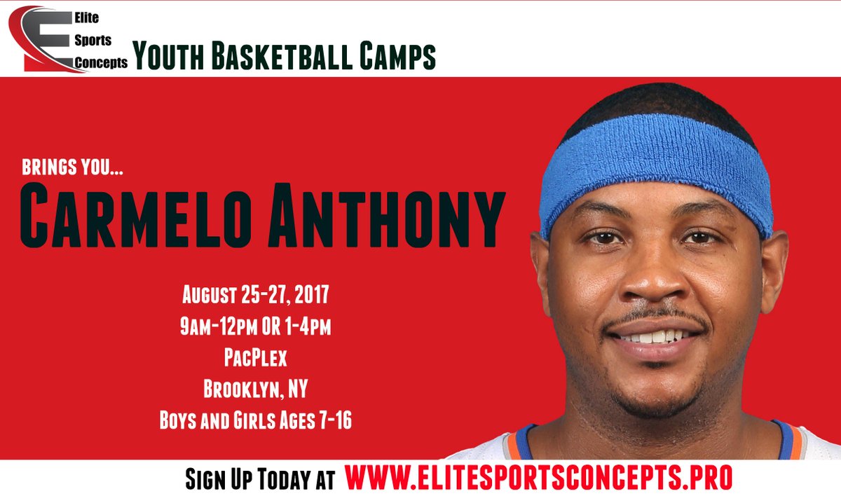 carmeloanthony's tweet photo. Looking forward to stepping on the court with NY's young talent @EliteSportsCon2 Youth Basketball Camp. Sign up now: https://t.co/Snk8vXUvfM https://t.co/ih6obXh1J8