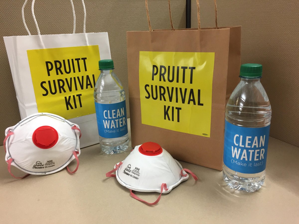 SierraClub's tweet photo. U.S. Senators got a "Pruitt Survival Kit" today including some clean water, a face mask &amp; a letter you can read: https://t.co/le4WP5D3ka https://t.co/5etjjooDD5
