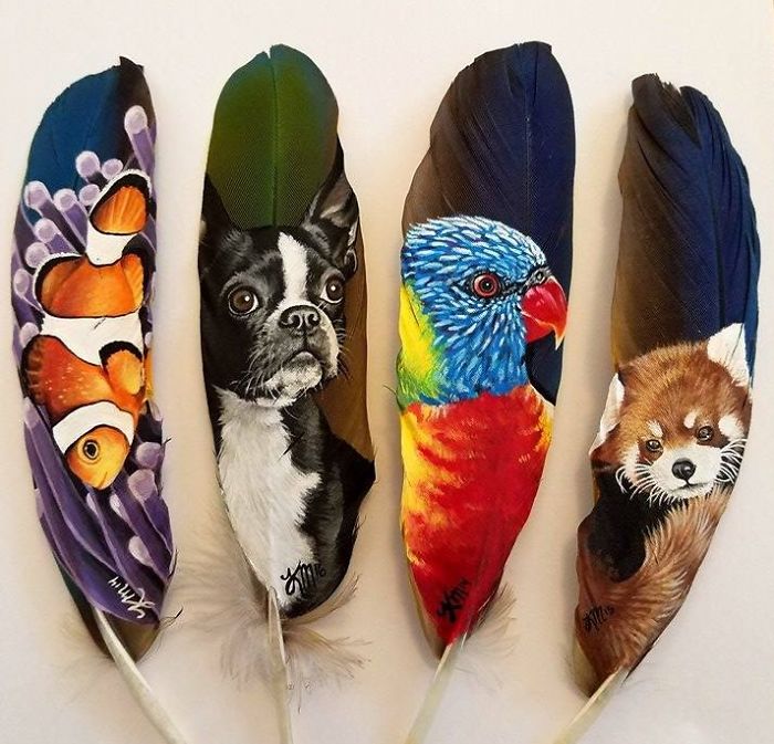 Incredible Animal Paintings on Bird Feathers @niume_official niume.com/post/138885 #Niume #Arte @NiumeArt @TabletWallpaper @10Wallpapers