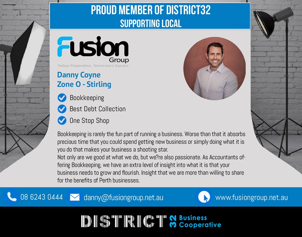 fusiongroupau's tweet image. Proud Member of District 32 Supporting Local Businesses
#perthaccounting #BookkeepingPerth #smallbiz