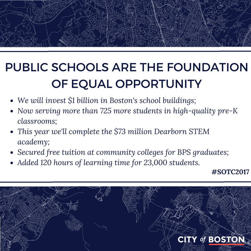 marty_walsh's tweet photo. We're ready to launch a $1 billion investment to support #BuildBPS because @bostonschools are the foundation for equal opportunity #SOTC2017 https://t.co/QRAyE5q2by
