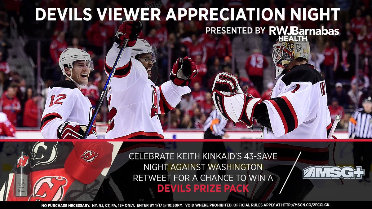 MSGNetworks's tweet photo. RT and 👏 for @Blockaid1's 43 saves in a shootout victory this season. Watch the @NJDevils on MSG+ to see if you've won! #NJDonMSG https://t.co/tupHN6SSc5