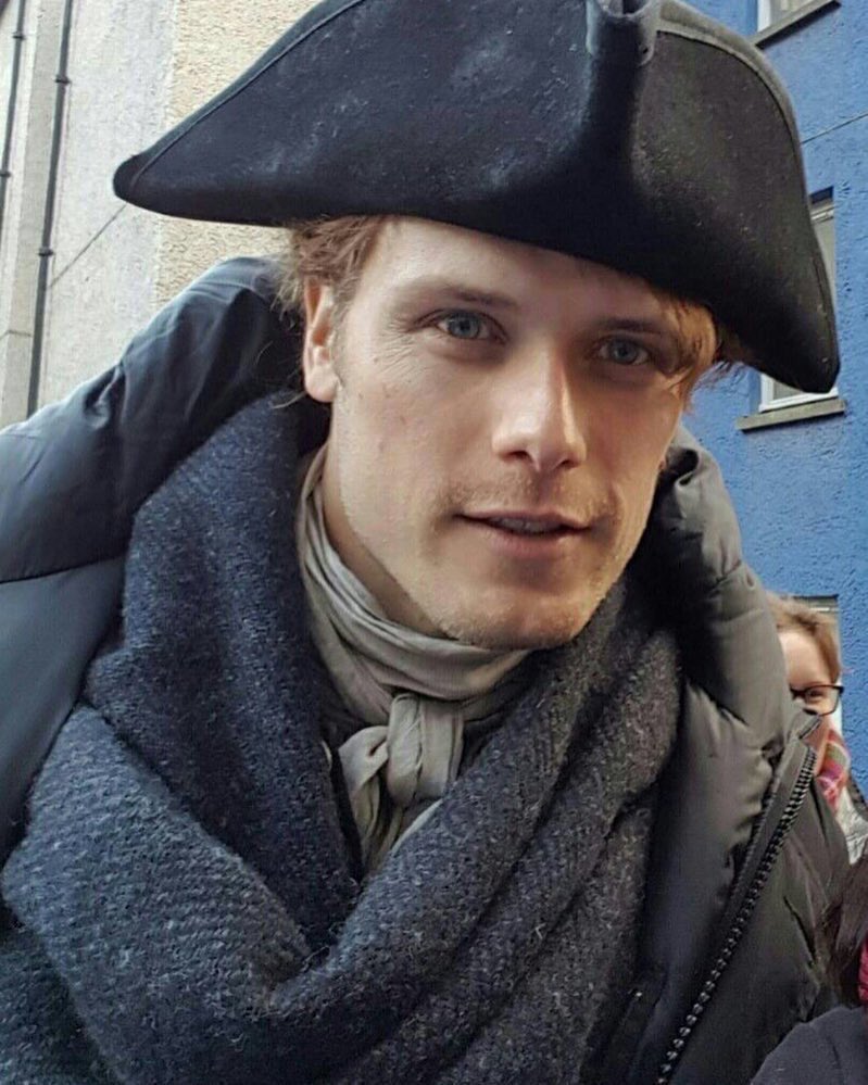 stacey_macgowan's tweet photo. Luv the Hat @SamHeughan so glad to see they aged you well... #YoungandSpry https://t.co/g86BSflgrT
