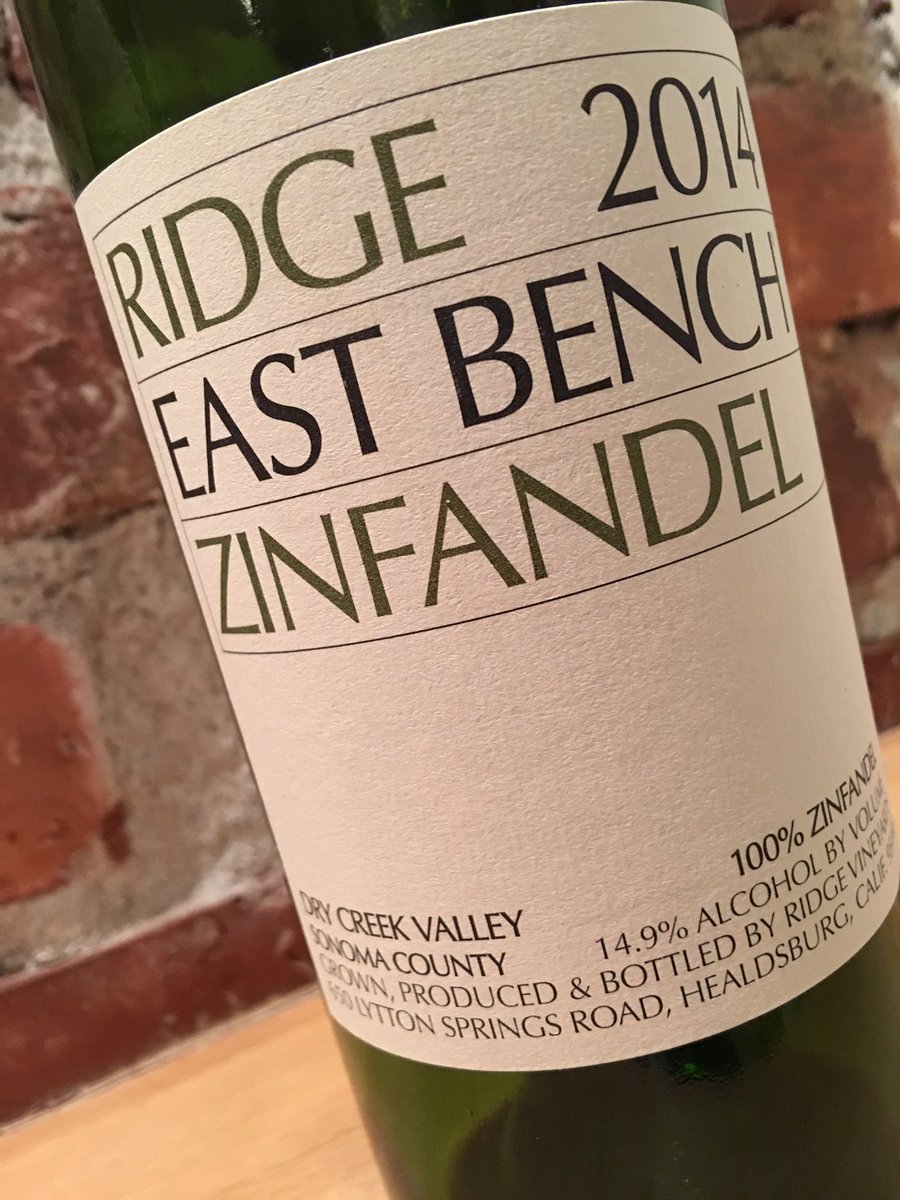 FitzGibbonSarah's tweet photo. .@RidgeVineyards 2014 #eastbench #zinfandel open three days. Tannins relaxed, bright dark berry fruit with thyme and chalk #wine #drycreek https://t.co/YAaRmHTvld