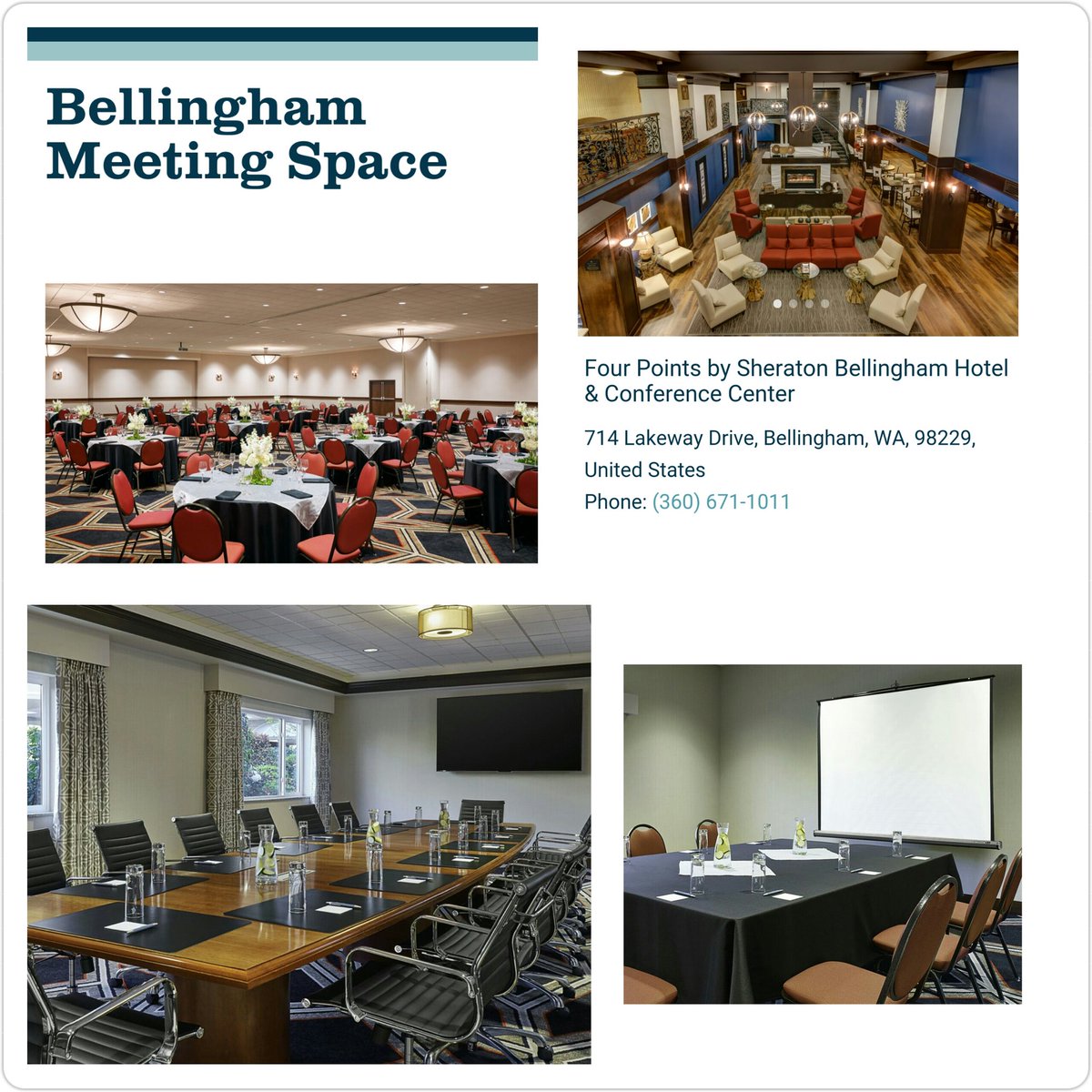 FourPointsEvent's tweet image. Northwest Meetings Destination Four Points by Sheraton Bellingham Conference Center call today:
360-671-1011 Fourpointsbellingham.com