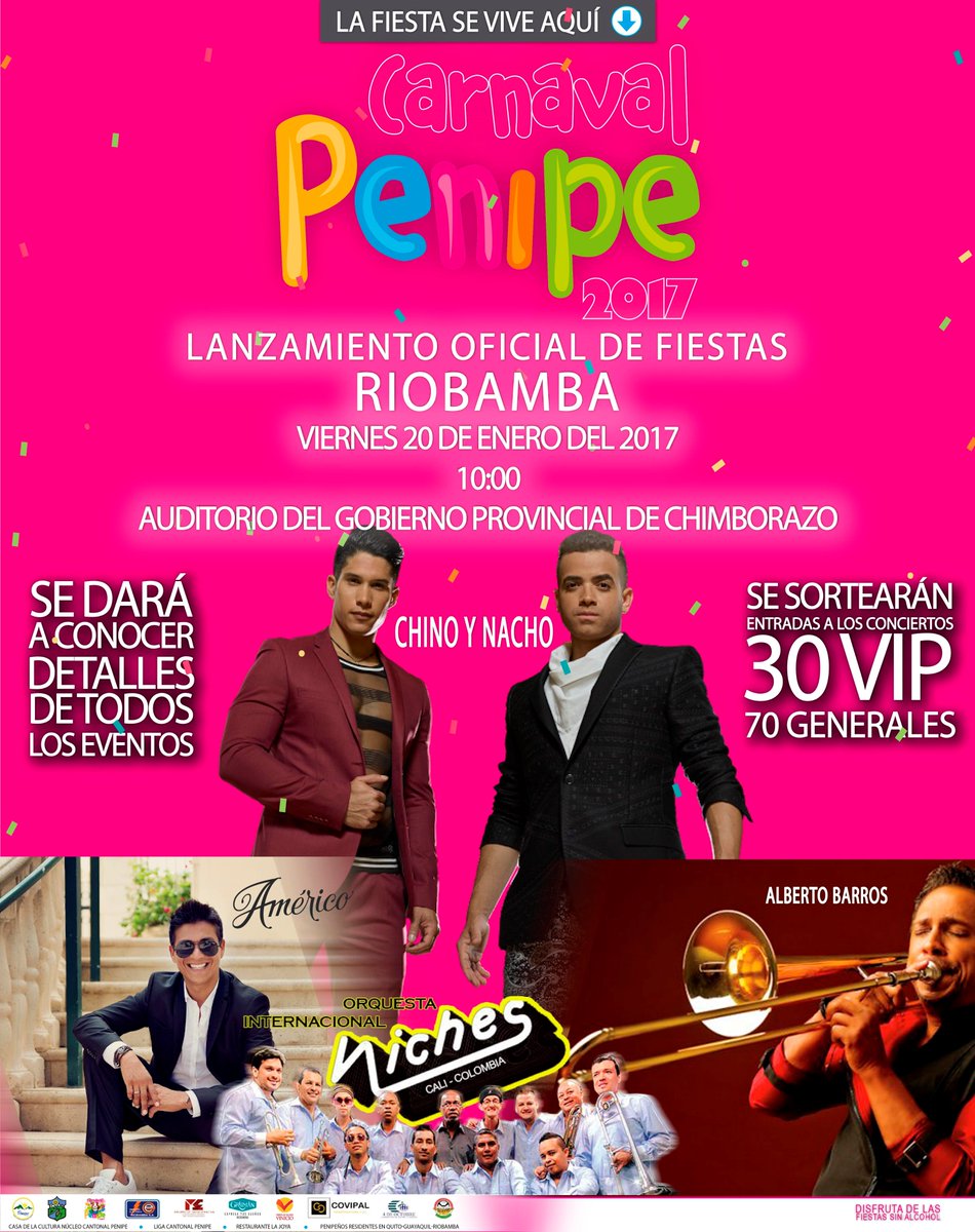 GadPenipe's tweet photo. todos invitados al lazamiento del #CarnavalPenipe2017 por que en carnaval #PenipeEsTodo @PenipeRobin @riobamba @Ambato_lindo @MunicipioQuito https://t.co/iDS4k5NiCO