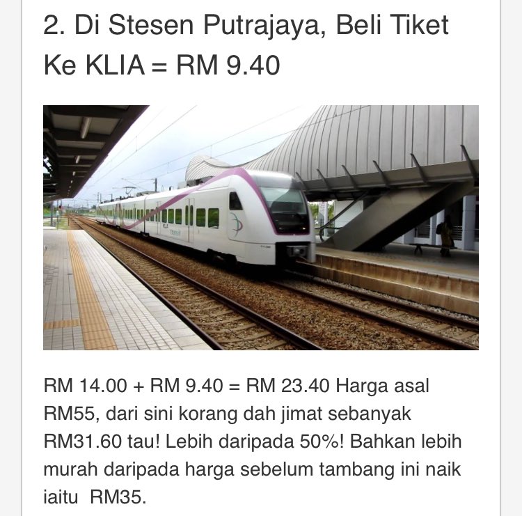 MauKerjaMY's tweet photo. Dari KL SENTRAL ke KLIA tak sampai RM30 pun?! Lepas beberapa kali travel kenapalah baru sekarang tahu. Spread the words! https://t.co/C1wSJeFIxz