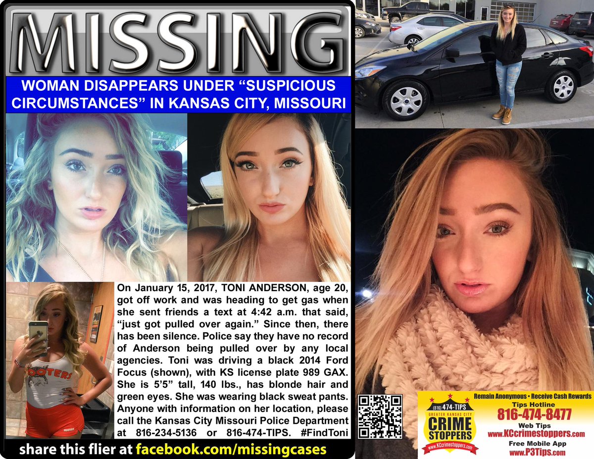 MissingCases's tweet photo. RT #ToniAnderson #KCMO lady @Tonianderson2 vanishes after police stop #KansasCity #Missouri #Chiefs #FindToni #ChiefsNation #ChiefsKingdom https://t.co/f0I1i7wL8v