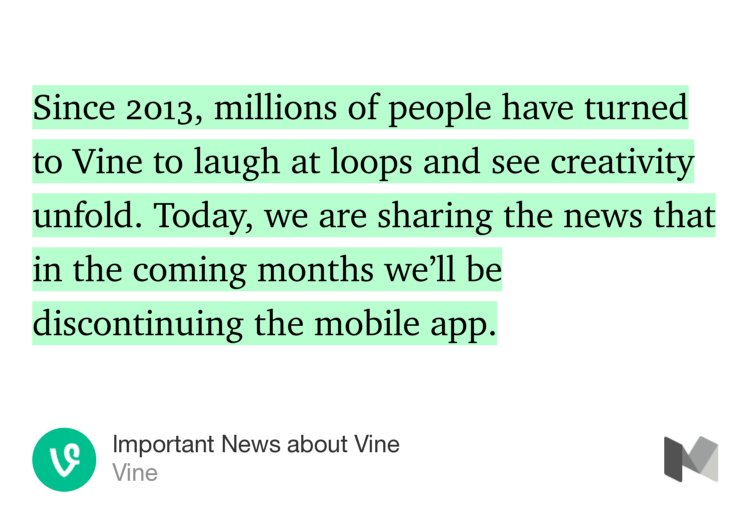 QuillPublisher's tweet photo. “Important News about Vine” — @vine https://t.co/S7TITu6lWu #vine #RIPVine https://t.co/BD9nakKDul