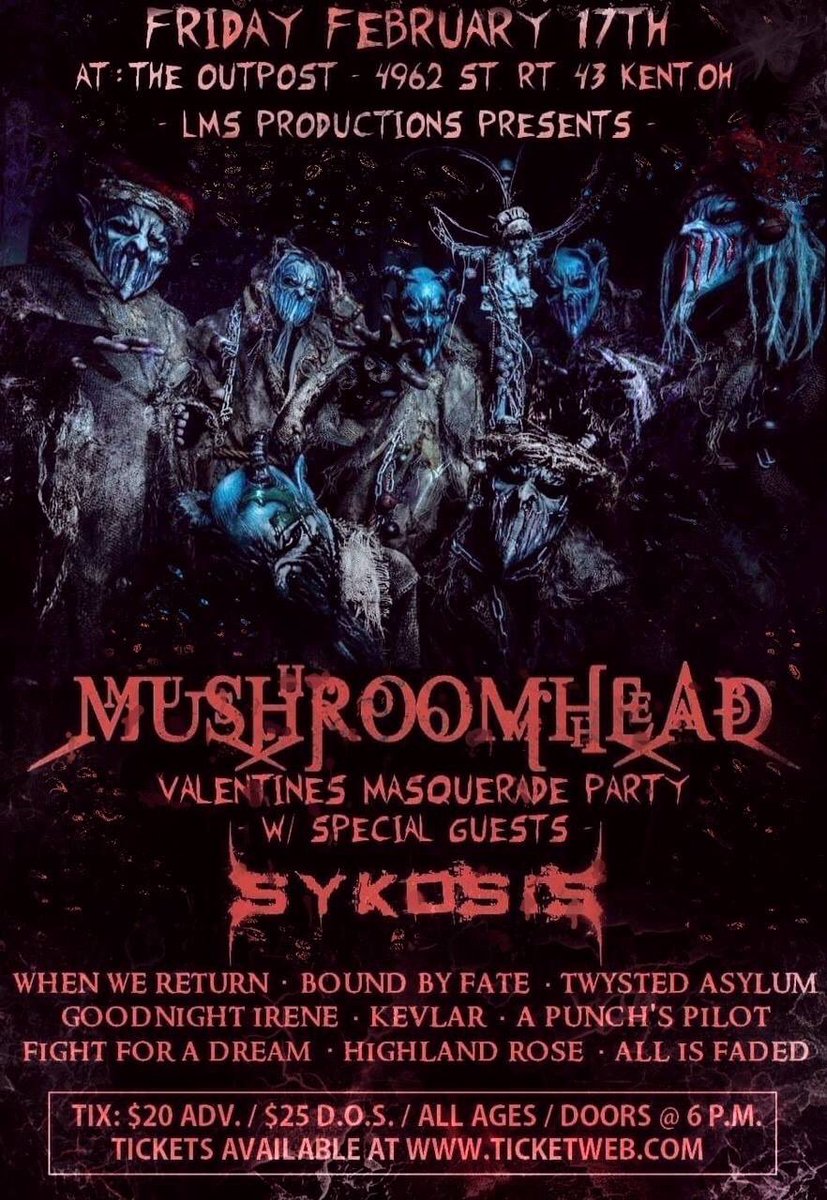 AllisFaded's tweet photo. Come see All is Fadeds comeback show at the Outpost in Kent Ohio with @mushroomhead and all the other great bands February 17th! #AIF #Metal https://t.co/VlLPe7UO6S