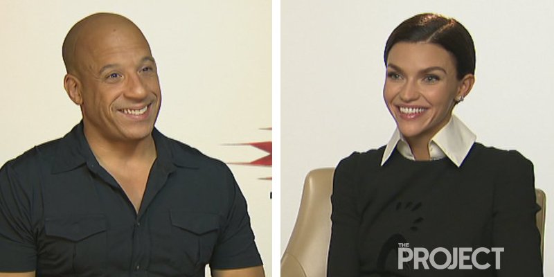 theprojecttv's tweet photo. Tonight our roving reporter @shaunmalseed chats to @xxxMovie stars Vin Diesel and @RubyRose! #TheProjectTV https://t.co/S1D6mWd2Nm