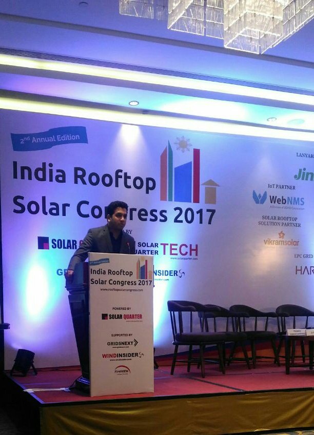 SolarQuarter's tweet photo. Mr. Ashok Nair, Manager Business Development @waareegroup presenting latest Merlin Technology #IRSC2017 #rooftopsolar https://t.co/aT0VSAgXIw