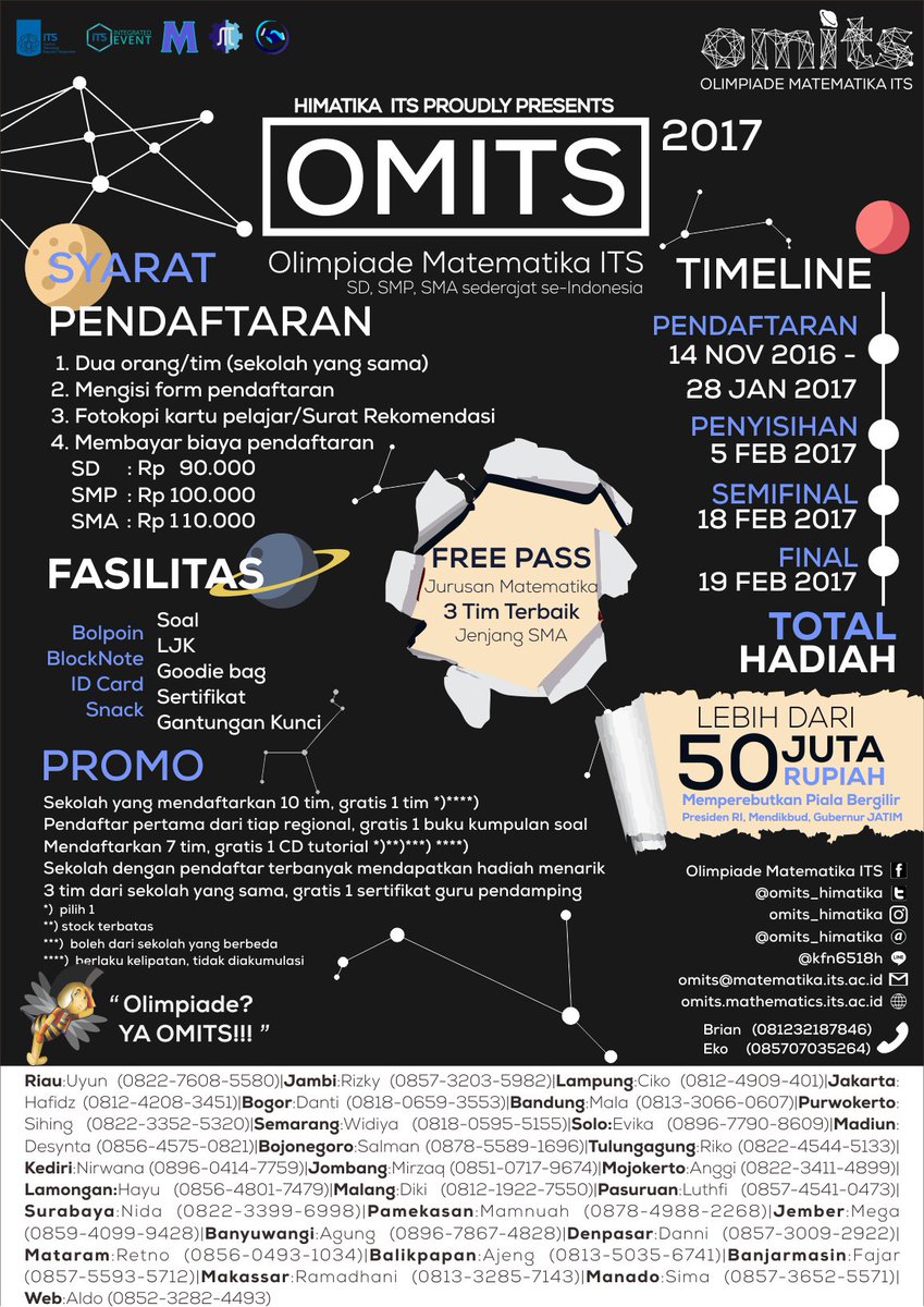dinan_omits's tweet photo. @TwitBKS Olimpiade Matematika ITS 2017 tingkat Nasional untuk SD, SMP, SMA/Sederajat #OMITS2017 https://t.co/orkWlaIHi4