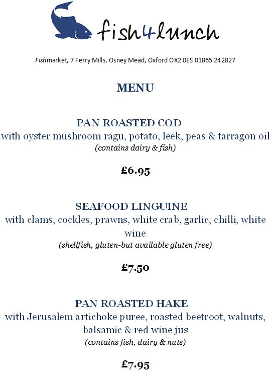 AldenFishmarket's tweet photo. #Fish4Lunch is open and here's our new menu! #Cod #Linguine #eatwellforless #eatmoreseafood https://t.co/Ohmgv5y9Fp