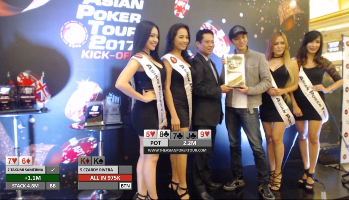 GacktItalia's tweet photo. Congratulations to @TAKUMI_YFCz for winning the Asian Poker Tour 2017 Kick Off finals!! #GACKT #GACKTItalia #TAKUMI #APTKickoff2017 https://t.co/EeHKh7zhDY