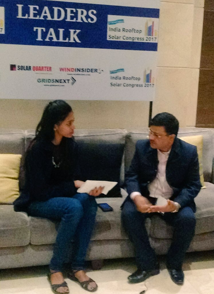 SolarQuarter's tweet photo. @SolarQuarter in conversation with Mr. M Jaychandra Head - Rooftop Solar Business @_sterlingwilson #IRSC2017 https://t.co/mAzpTlZuiL
