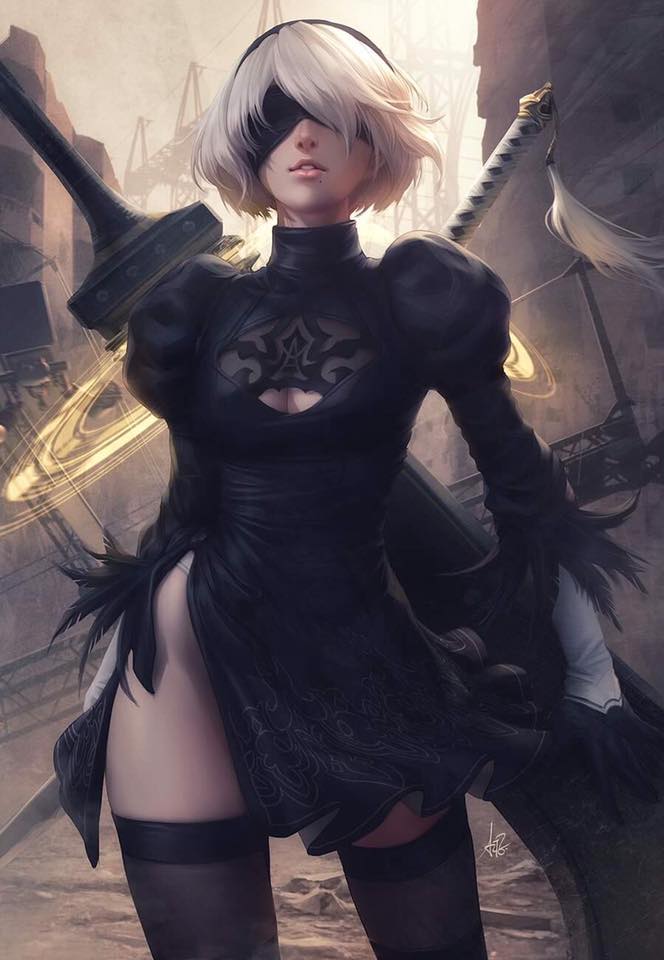 anime, anime girl, fan art, 2B (Nier: Automata) background hd