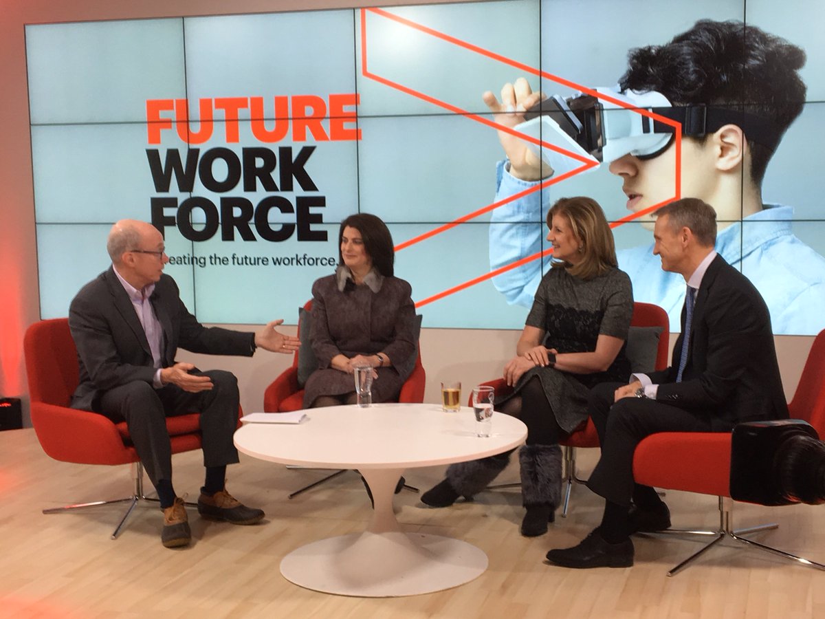 ariannahuff's tweet photo. Great conversation at @Accenture in #Davos yesterday on #FutureWorkforce with @EllynJShook1 and @JonasPrising, moderated by @alansmurray https://t.co/7Lde69Ibuy