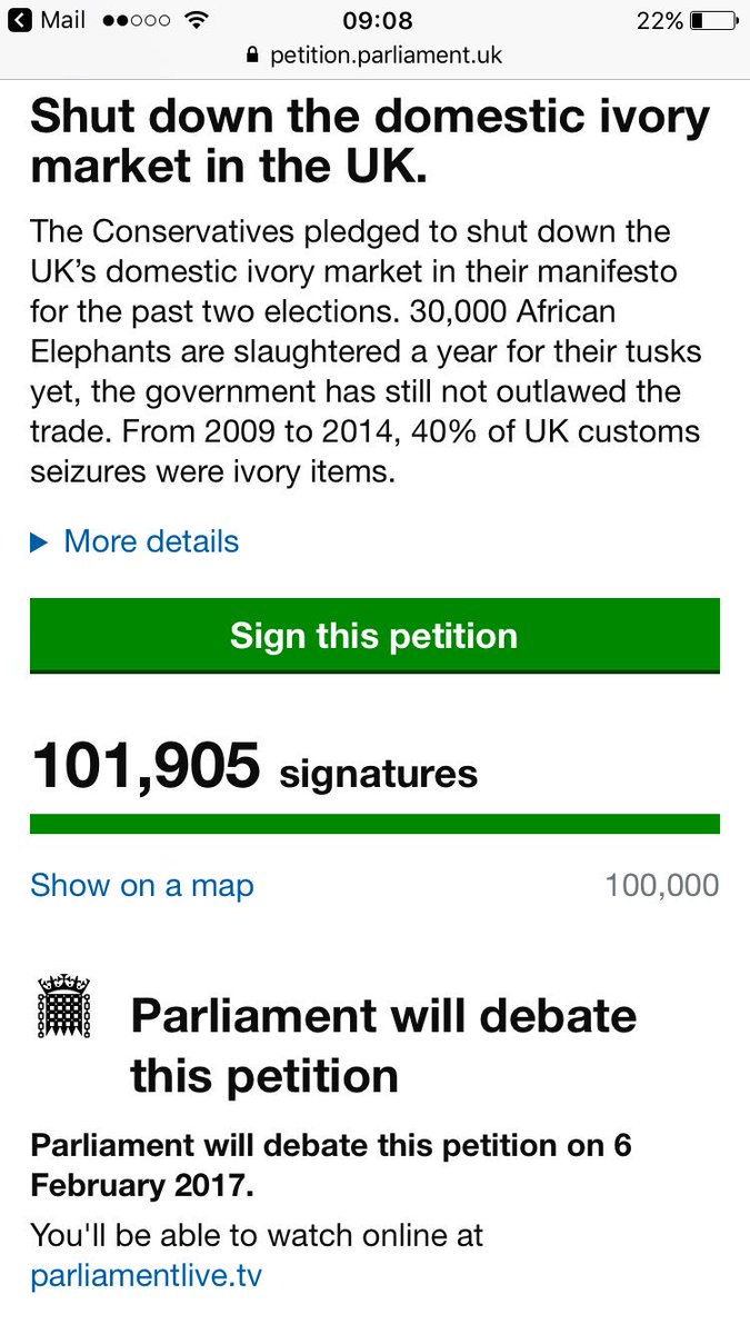 EmmaAckerley27's tweet image. Parliament will discuss the shutting down of the #domesticivorymarket in #U.K. on #6thFeb! #Result! #StopTheIvoryTrade @CITESCoP17