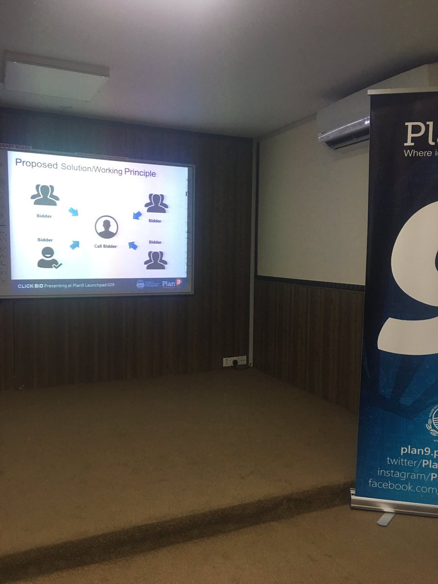 PITBIncubation's tweet photo. First startup pitching is #Clickbid, these young enthusiasts are making bidding easy by providing an online platform.
#Plan9Launchpad https://t.co/bVa79flKG0