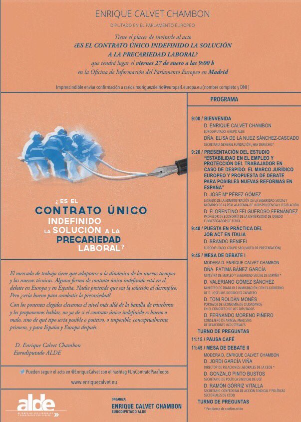 toniroldanm's tweet photo. La semana que viene estaremos hablando del Contrato Único en La sede del @EuParlament Madrid @ConFatimaPP @ffelgueroso @EnriqueCalvet y más https://t.co/acx0D01vcK