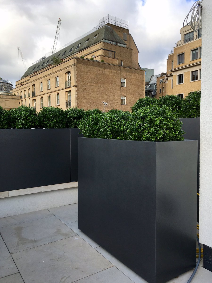 Europlanters's tweet photo. Small #rooftop #balcony brightened up with #planters &amp; #topiary #London #garden #design  We love the #cloudtrees on this project. https://t.co/1CdJzdrd4i