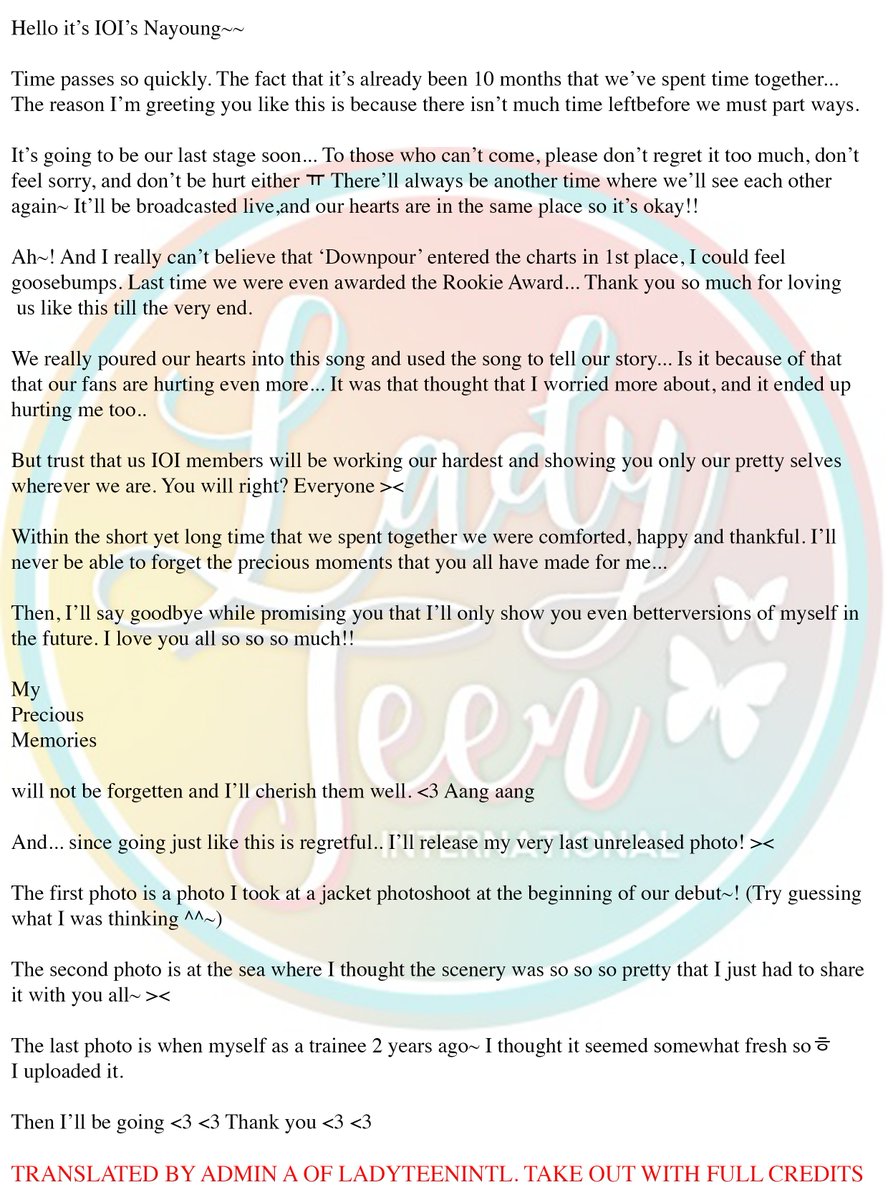 ladyteenintl's tweet image. [TRANS] 170118 Nayoung Fancafe Update on I.O.I's Fancafe