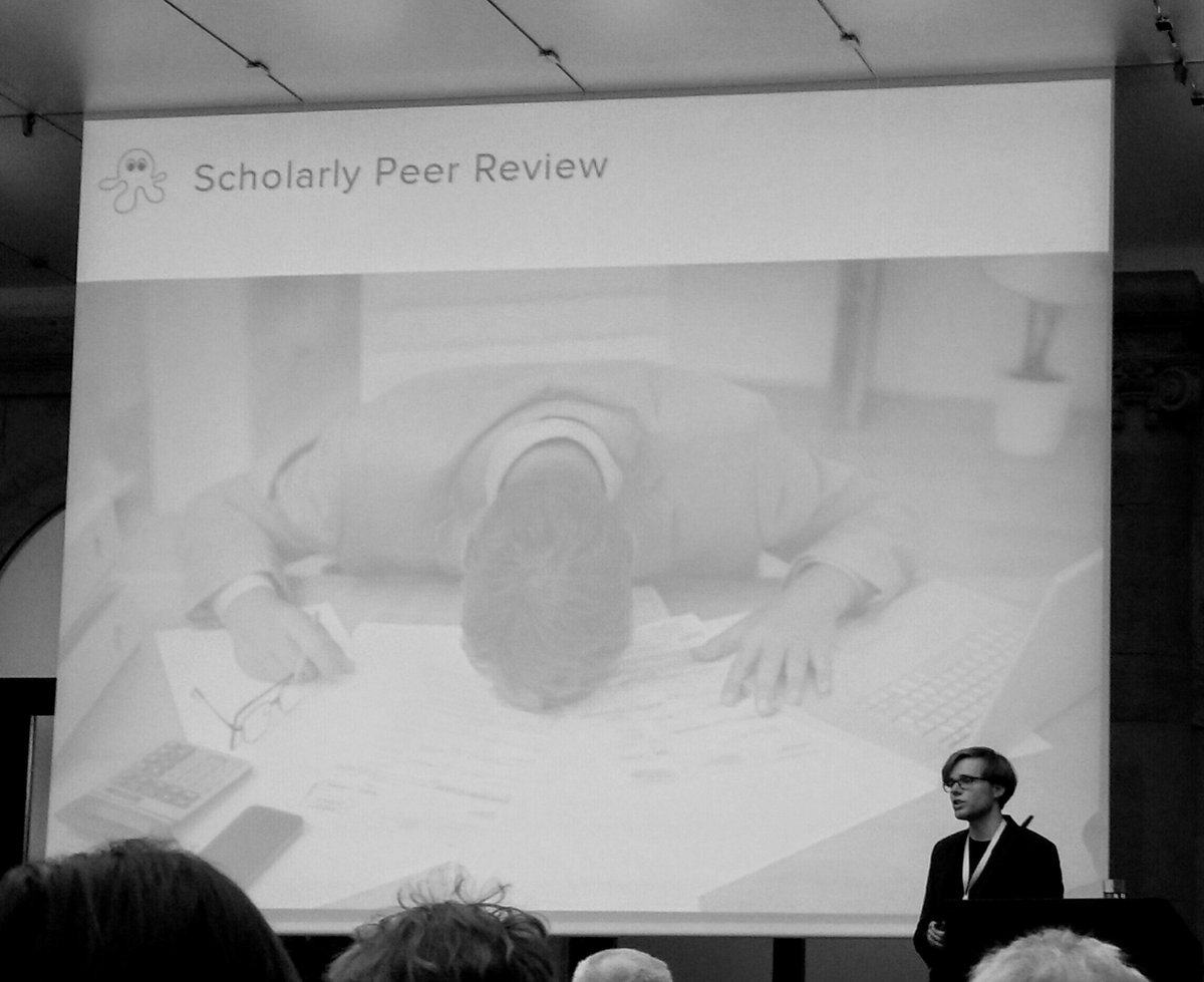 We need to take the pain out of #peerreview, says Vogelsang of <a href="/octorank/">Octorank</a> #APE2017
