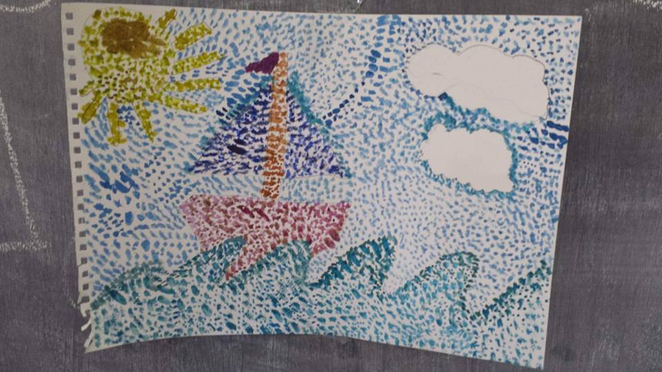 designacademyJo's tweet photo. Children in one of Design @designacademyJo `s WS aged 8-12 recreate some of Georges Seurat`s paintings #pointillisim https://t.co/pwobesSCZS