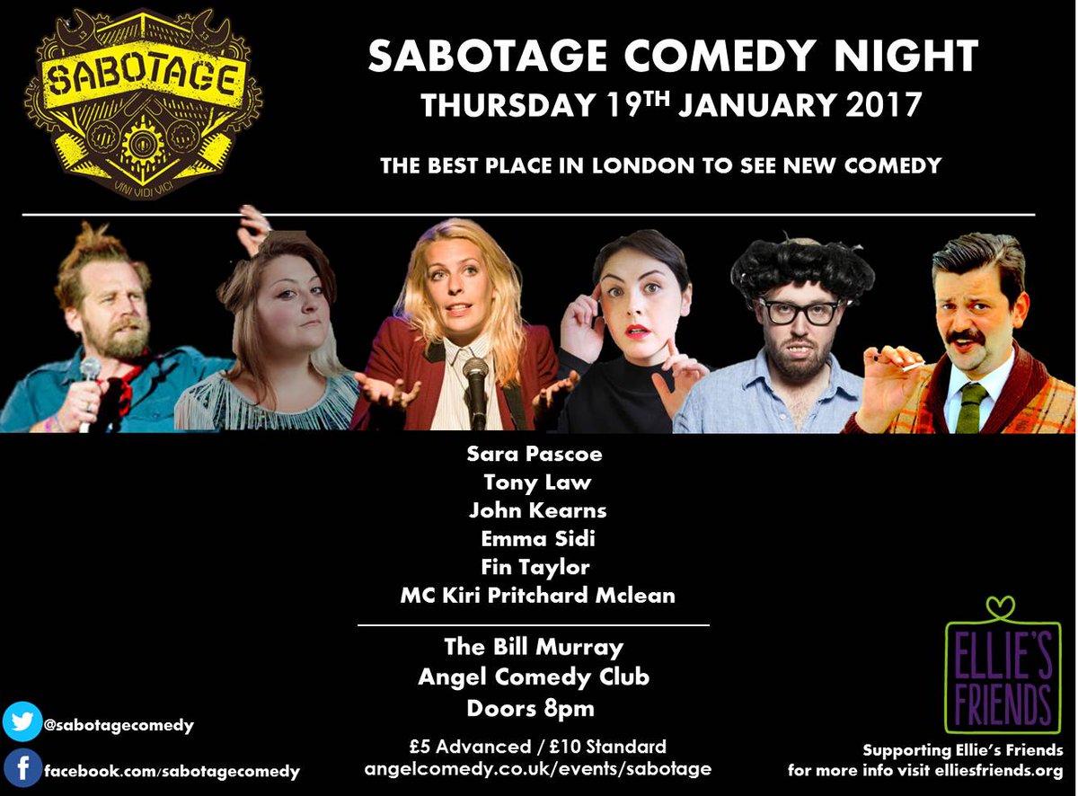 SabotageComedy's tweet photo. Tomorrow 8pm @sarapascoe @johnsfurcoat @FinTaylorcomedy @mrTonyLaw @EmSid1 &amp; MC @kiripritchardmc @billmurraypub TIX https://t.co/ia50wyCYYE https://t.co/15WE0vrqWR