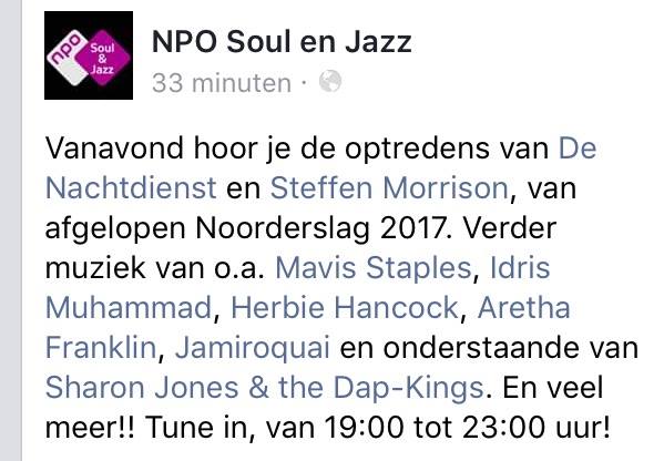 GRAP_Adam's tweet photo. Zet je radio vanavond maar aan: de live opnames van het Noorderslag optreden van de @n8dienst zijn te horen op @NPOsouljazz! https://t.co/0nLFYavsBF