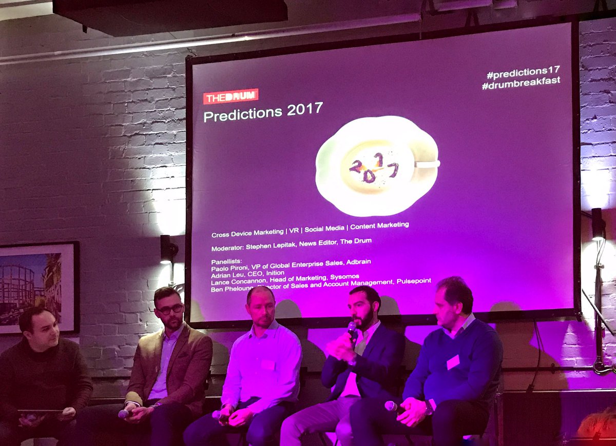 FadyKalo's tweet photo. @paolopironi giving @AdbrainTech's predictions for 2017! #predictions17 #drumbreakfast @TheDrum https://t.co/CuoyssYuNL