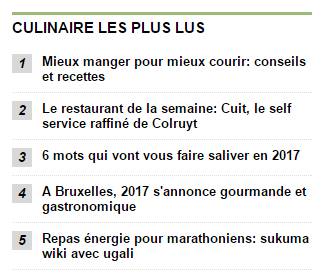 Joli succès de <a href="/food2run/">Renata Rehor</a> sur le site de Weekend/Le Vif. L'article arrive 1er dans le top des articles consultés ow.ly/GEXU30873lb