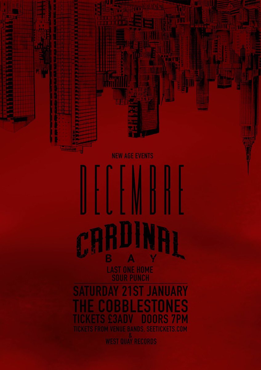 This weekend <a href="/decembreband/">Decembre</a> and <a href="/CardinalBayUK/">Cardinal Bay</a> will be headlining The Cobblestones this Saturday. Tickets are £3Adv or £5 on the door