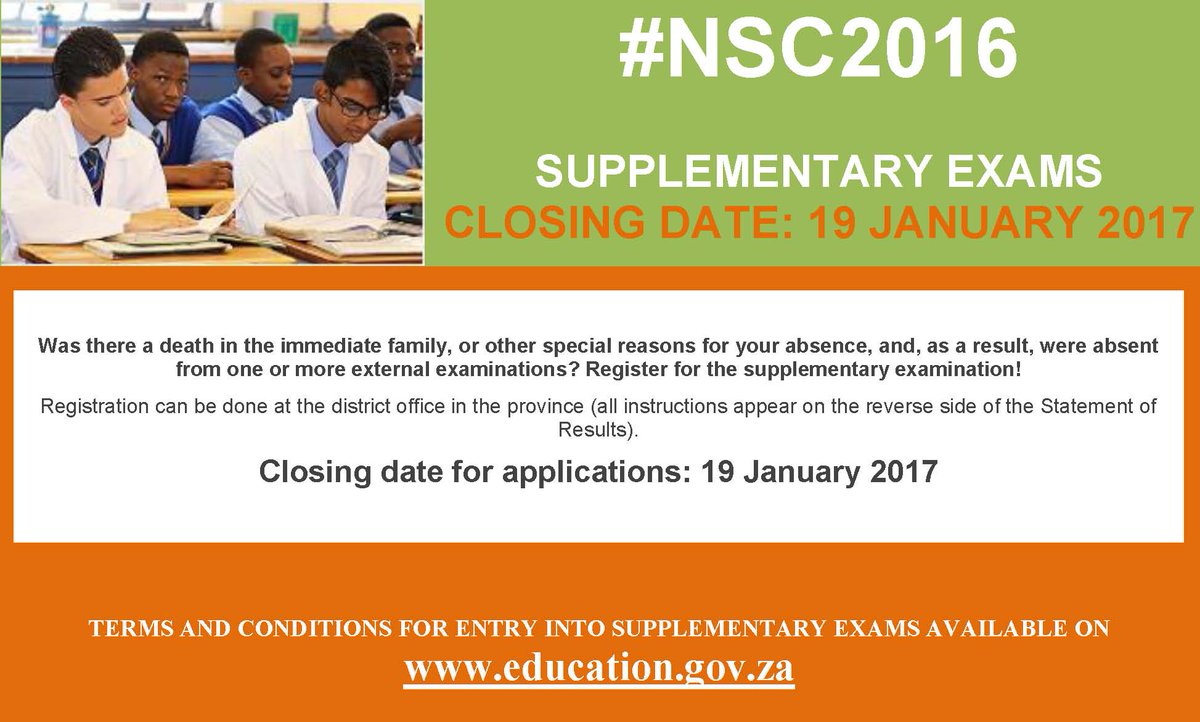 DBE_SA's tweet photo. #NSC2016 Only a few hours left to register for #SupplementaryExams! Closing date tomorrow!https://t.co/MtOPhXblFI https://t.co/Xyyx1xyReR