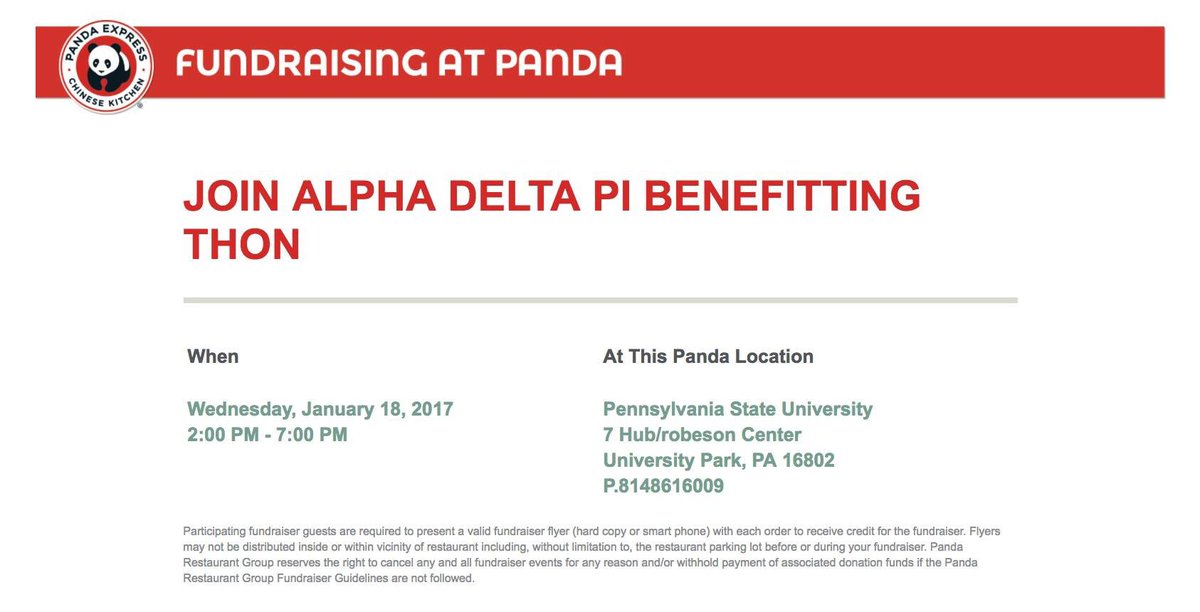 adpipsu's tweet photo. Grab some grub today from 2-7 at Panda Express FTK! We're only a month away from the greatest weekend of the year! 👍🏼🍚🎗 https://t.co/JpNuS2W40m