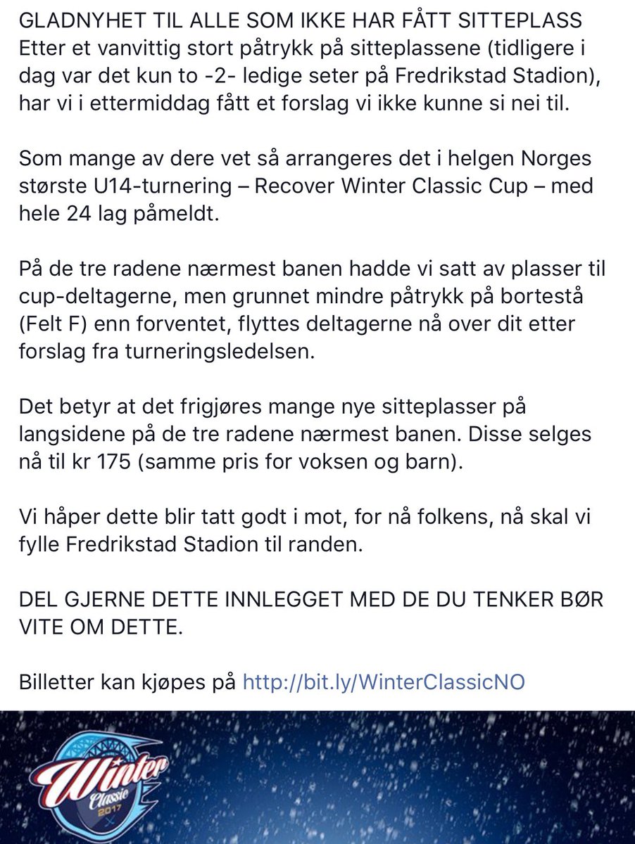 Nye billetter tilgjengelig. #2hockey #winterclassicno