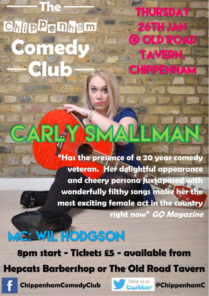 It's not long to go until <a href="/carlysmallman/">Carly Smallman</a> joins us at #ChippenhamComedyClub x.com/ChippenhamC/st… Jan 26th 8pm start, tix £5