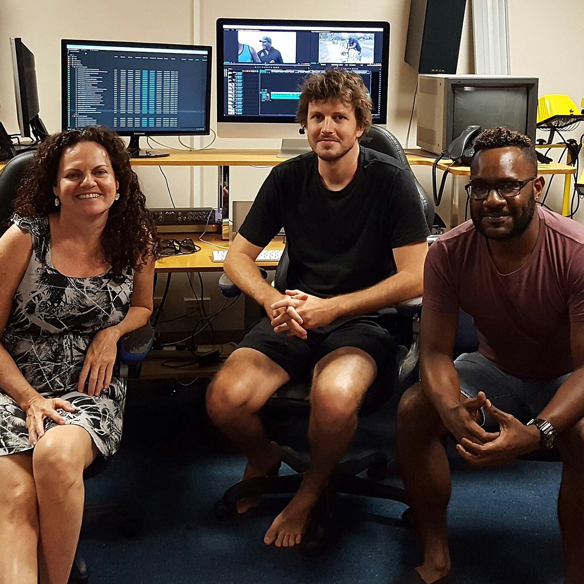 bala_b84's tweet photo. #carrytheflag Danielle McLean, Editor Sam Frederick and Bernard Namok jnr  #tamarindtreepictures #documentary #torresstraitflag #indigenous https://t.co/NgpsPbdyvj