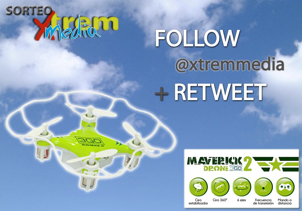Xtremmedia's tweet photo. Este #SORTEO viene volando!!✈️ Llévate un MiniDrone @3GOci Maverick 2 participando con RT🔄 &amp; FOLLOW☑️ a @Xtremmedia https://t.co/oxKpWYWXmX